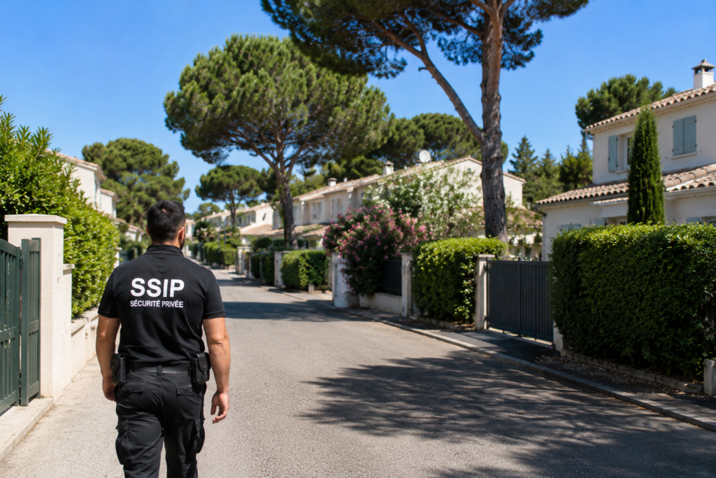 Agent de sécurité privée SSIP 17 en mission de surveillance résidentielle